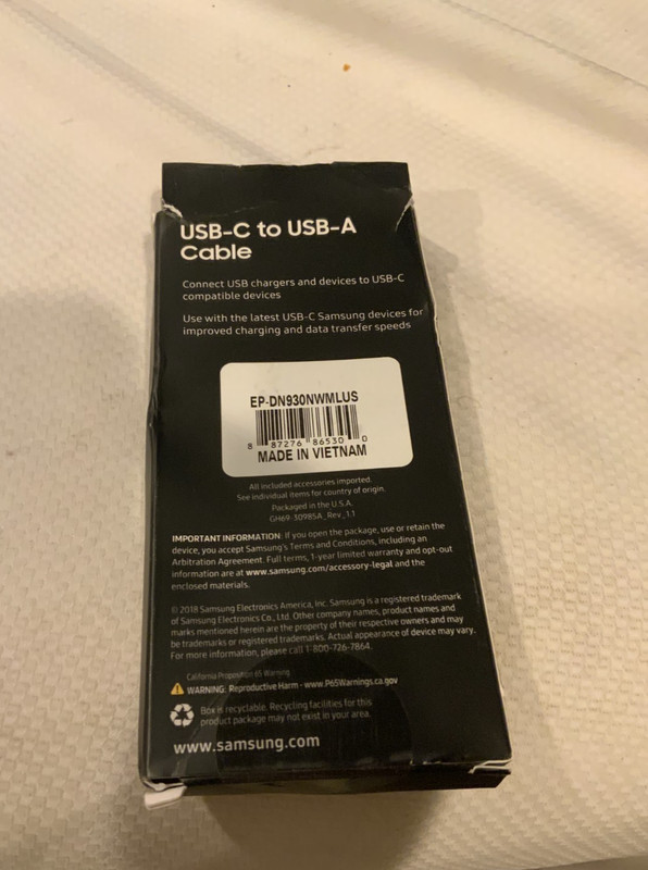 Samsung USB-C to USB-A Charging Data Cable, Style# EP-DN930NWMLUS, White 1-Pack gallery