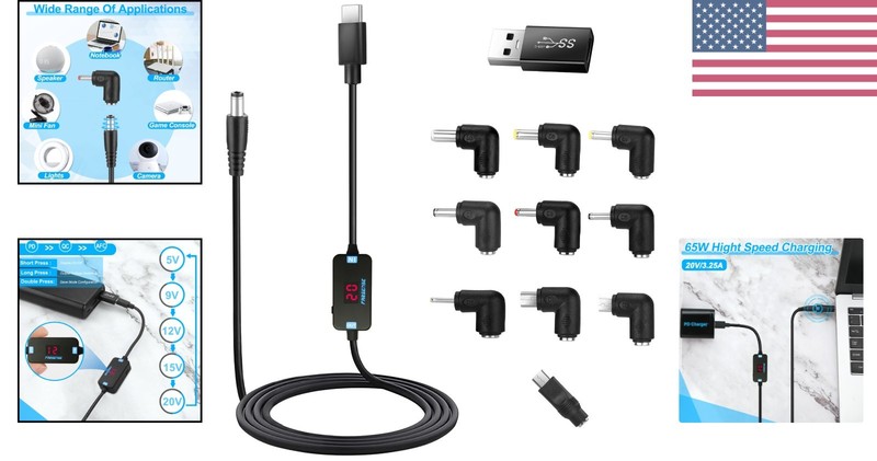 USB C to DC Adapter 3.3ft with 10 Connector Tips - Lightweight Power Solution gallery