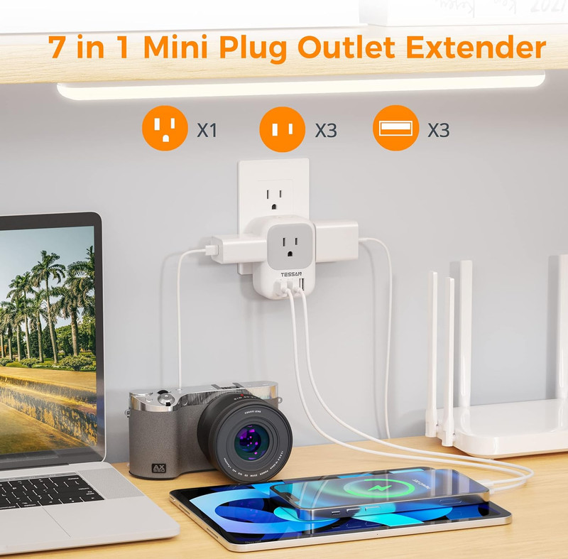 USB Charger Block, Wall Plug Adapter with Electrical 4 Box Splitter 3 USB Wall gallery