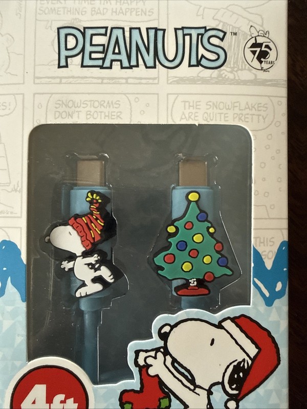 🎄 Peanuts USB-C Charging Cable Snoopy Christmas Tree 4FT Data/Sync Cord Blue gallery