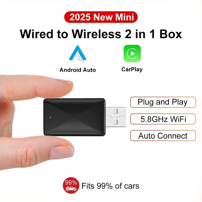Wired to Wireless Android Auto Adapter – 5Ghz, USB Plug & Play, Broad Compatibil