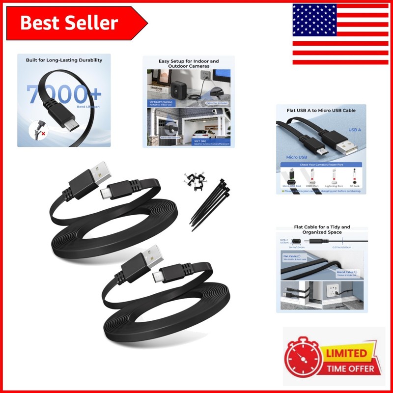 Uninterrupted Power: 30FT Micro USB Cable 2-Pack for Security Cameras & Gaming