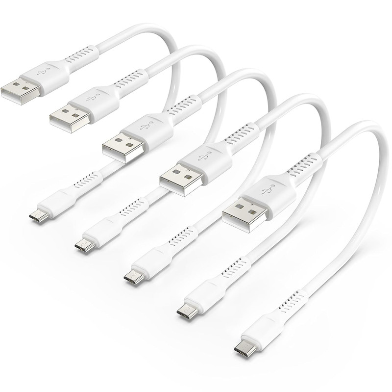 Short Micro USB Cable 1Ft [5 Pack] USB 2.0 Micro USB Charging Cable Android Char
