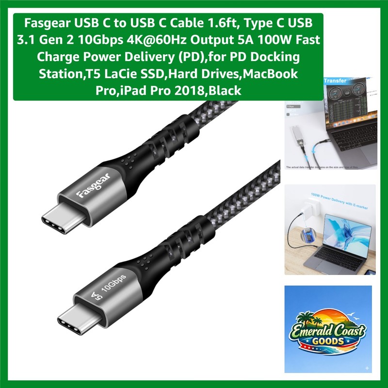 1.6ft USB C Cable – 10Gbps High-Speed Data & 4K Video, Compatible with MacBook
