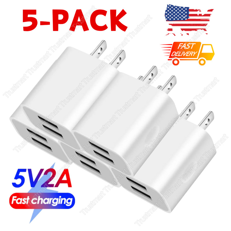 5X USB Charger Wall Plug Charger Dual Block Adapter Cube Lot For iPhone Samsung