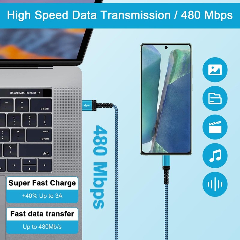 Pixel 8a Charger USB Type C Cable Fast Charigng Cord 6FT for 6 feet, Blue gallery