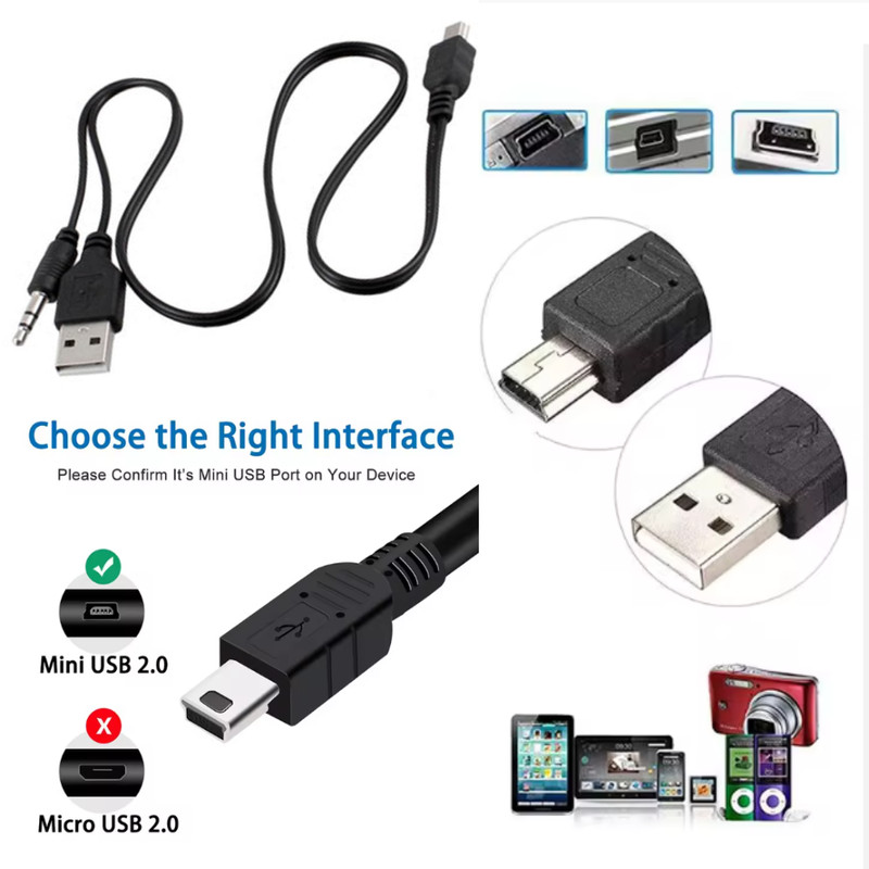 Mini USB To USB & 3.5MM (2 IN 1) Audio Jack Charge Cable For MP3 & MP4 Speakers