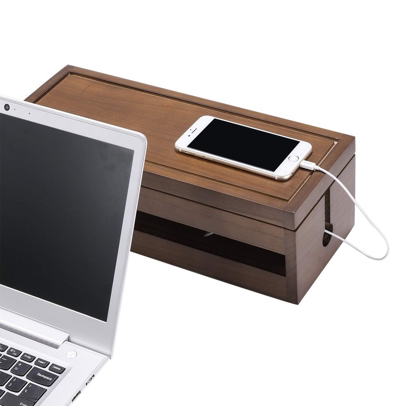 Changsuo Cable Management Box Wooden Cord Organizer for Large, Brown gallery