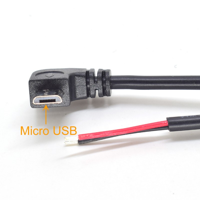 50pcs Left Angle 90D Micro USB Male Plug Cable 2 wires 30cm 12inch 22AWG 5V 3A gallery