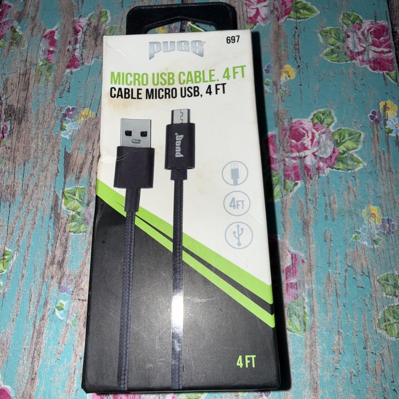 PUGS Micro USB Cable 2.1A 4 Ft Tangle Resistant Black Open/Damaged Box #423 gallery