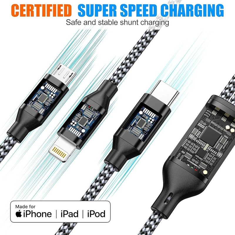 Multi Charging Cable 6ft 2Pack 3 in 1 Charger Cord, Multiple Rapid Nylon Braided gallery