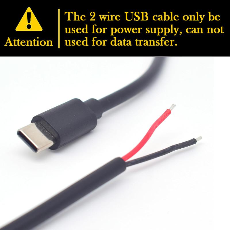 20pcs DIY Cable 0.3M/1FT USB-C Male Pigtail - 22AWG 5V/3A to 2-Pin Bare Wire NEW gallery