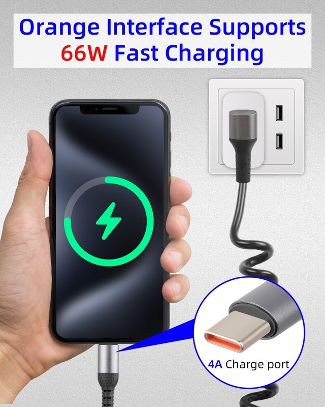 66W Coiled 90 Degree Right Angle Multi USBC 3in1 Charging Y Splitter Cable gallery