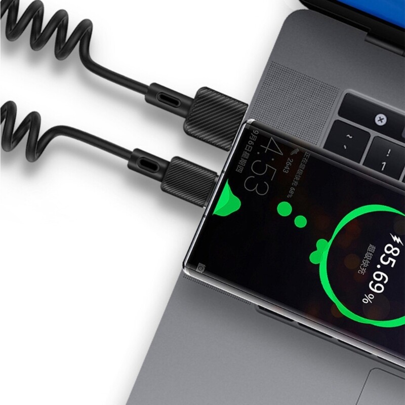 Spring Coiled USB to Type C Cable Telescopic Charger Wire Line Adjustable Black gallery