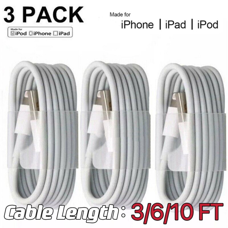 3-Pcs 6FT/10FTUSB Charger Cable Cord For Apple iPhone 7 8 X XR 11 12 13 Pro Max