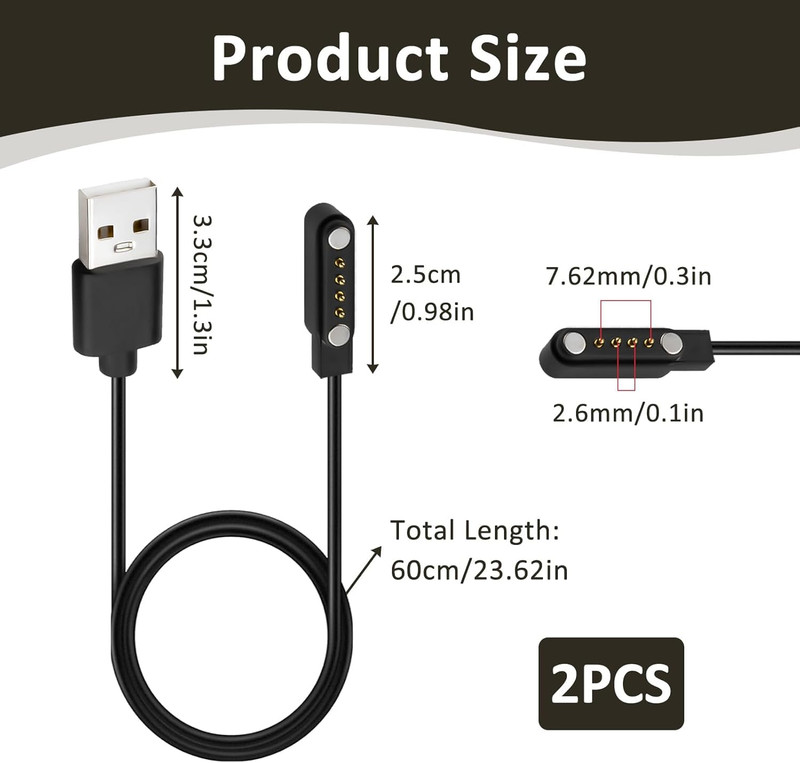 2 Pack Universal Magnetic Charger Cable, 4 Pin 7.62mm Fast Charging Cord for Sma gallery
