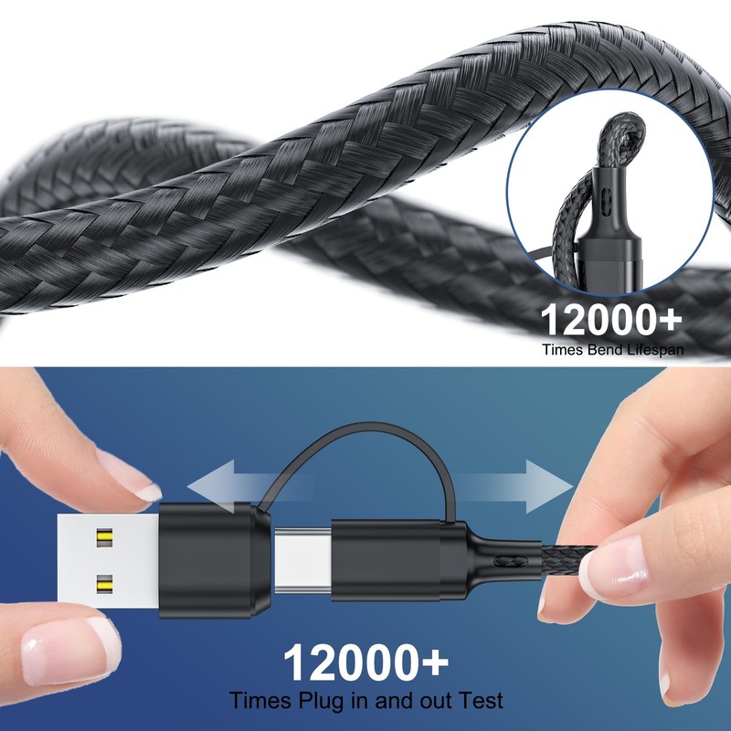 2 PCS 6 in 1 Multi Charging Cable 6 FT 3A Braided Universal USB A/C IP Micro gallery