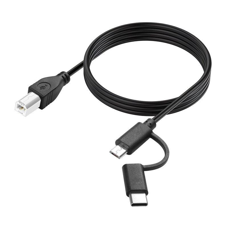 2 in 1 USB Printer Cable 6.6 Ft Micro USB Type C to USB B Scanner Cord