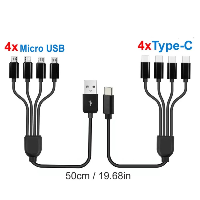 Short Cord 5V USB A C to Type C Multiple Charging Cable 4 in 1 Micro USB