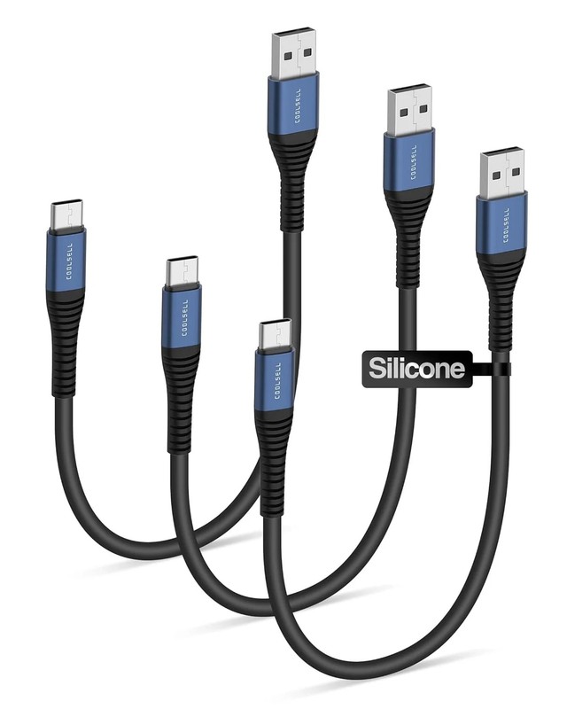 Short USB A to USB C Cable 1.5ft 3 Pack, Silicone 60W Fast Charging Cord Type-C