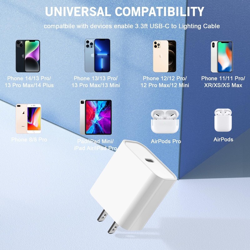 iPhone Fast Charger Apple MFi Certified 20W USB Type C to L 3ft Cable White gallery