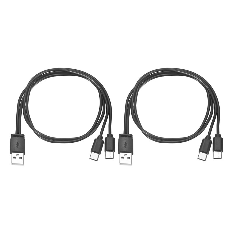 2 Pcs Multi USB A to 2 USB Type C 2 in 1 Splitter 20 Inch, Black