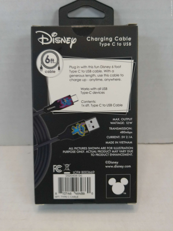 Disney Stitch 6 ft Charging Cable USB To USB-C Tranfer Files Max Output gallery