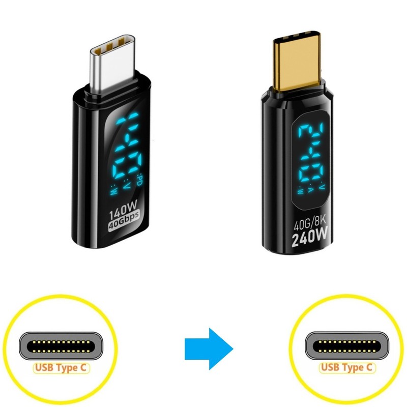 LCD USB 4 Type C 40Gdps video sync charger cable charging converter 8K/60Hz
