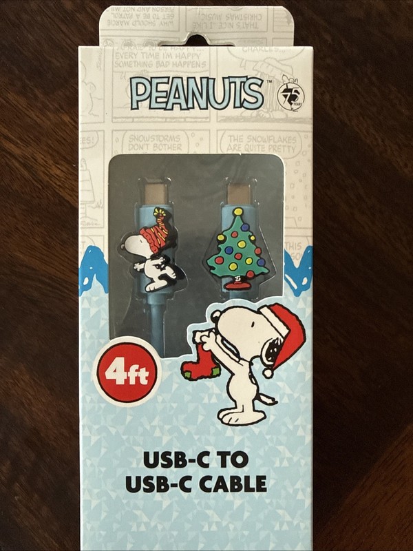 🎄 Peanuts USB-C Charging Cable Snoopy Christmas Tree 4FT Data/Sync Cord Blue gallery