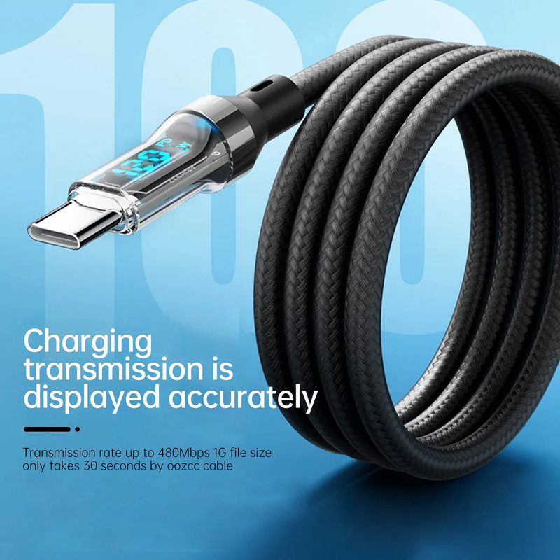 OOZCC LCD Watt Display Cable, Max 120W Super Fast Charging USB Type C Cable Data gallery