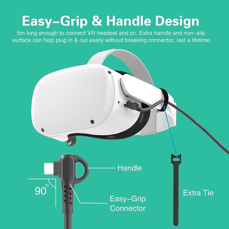 16.4ft USB C 3.2 Gen1 Cable - Fast Charge & Game on Quest 3/2 - 90-Degree Design gallery