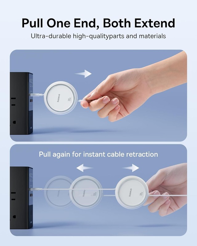 Baseus USB C to C Cable, 100W Retractable C 5A Fast 3.3ft, White gallery