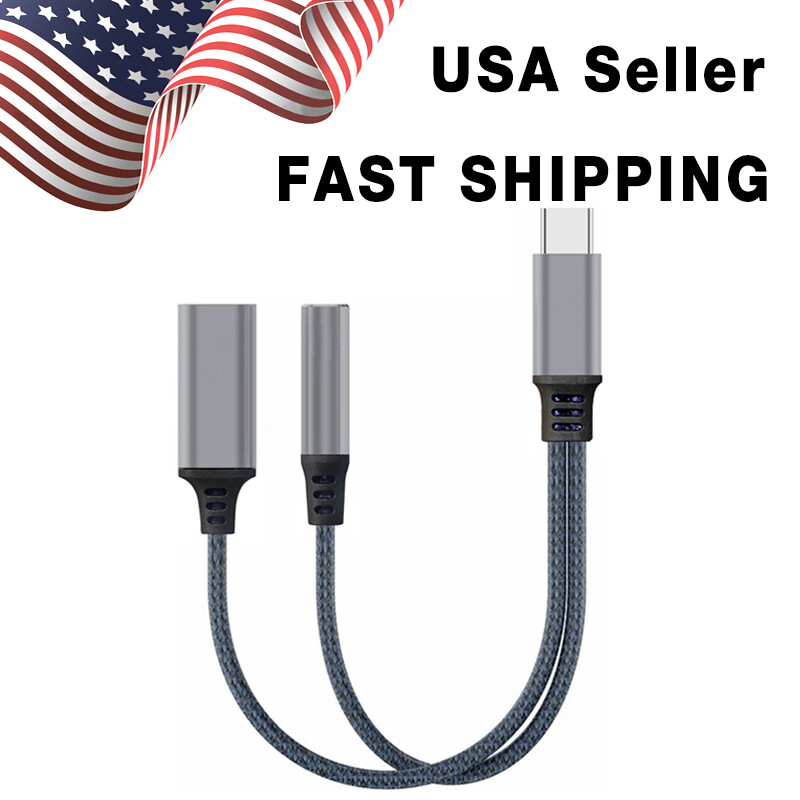 2 in 1 Type C USB C to 3.5mm AUX Audio Jack Earphone Adapter Charger Cable Blue