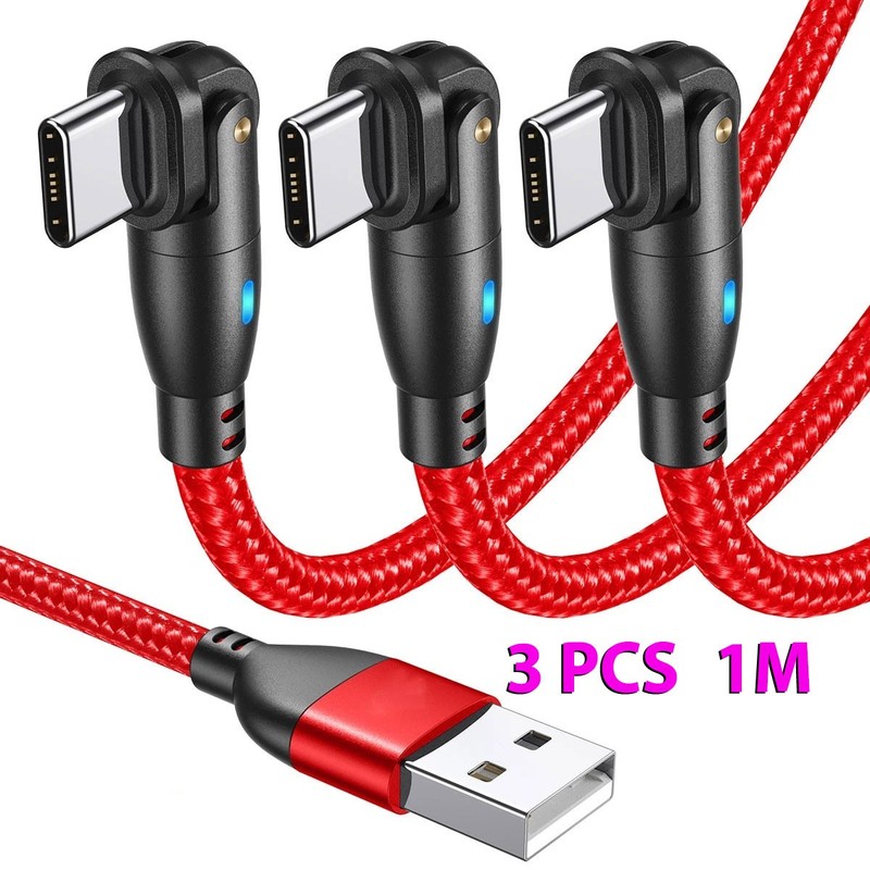 3 PCS 1M 180° USB A to USB C, A to C Charging Cable, 3A USB C Fast Charger Cable