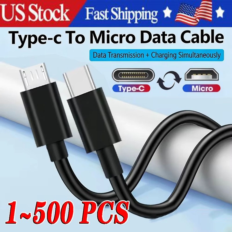 USB Type C to Micro 5V/2.4A Data & Sync Transfer OTG charging cable - Black LOT