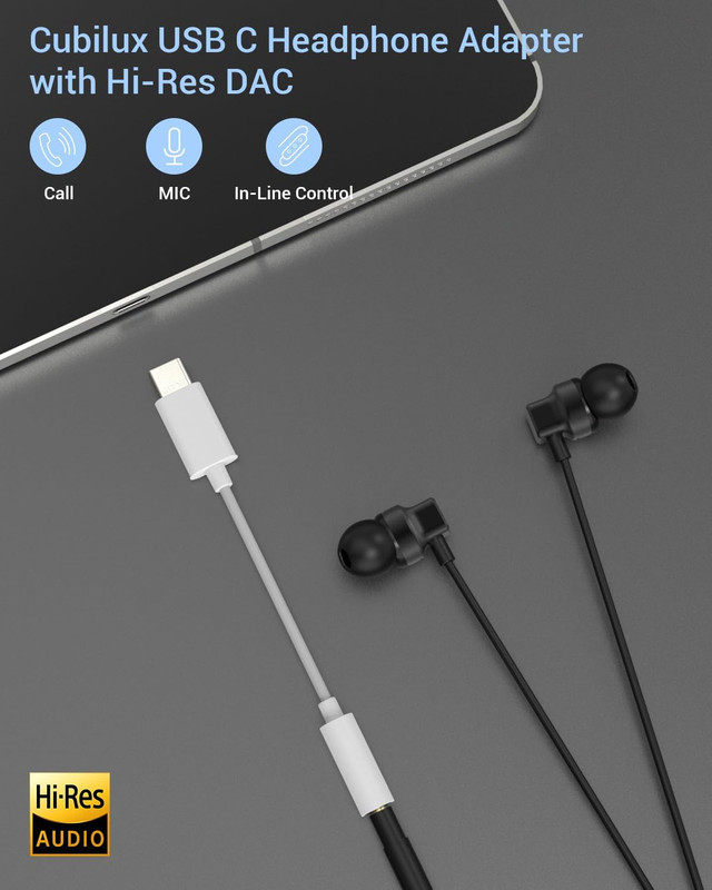 Cubilux USB C Headphone Adapter, Type C to 3.5Mm Audio Dongle Compatible with Ip gallery