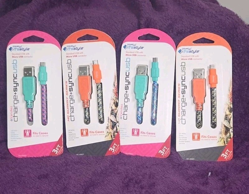 Set of 4 Trendiez Micro USB to USB Braided Charging Cables 3FT Mixed Colors NEW