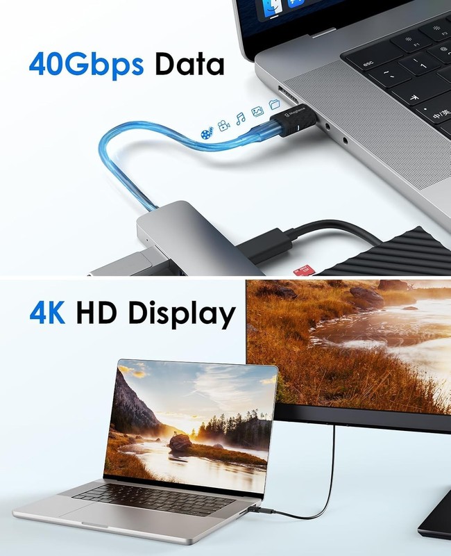 Magnetic USB C Adapter 24Pin 240W Carbon Fiber Plastic 1 Pack, Straight Type-... gallery