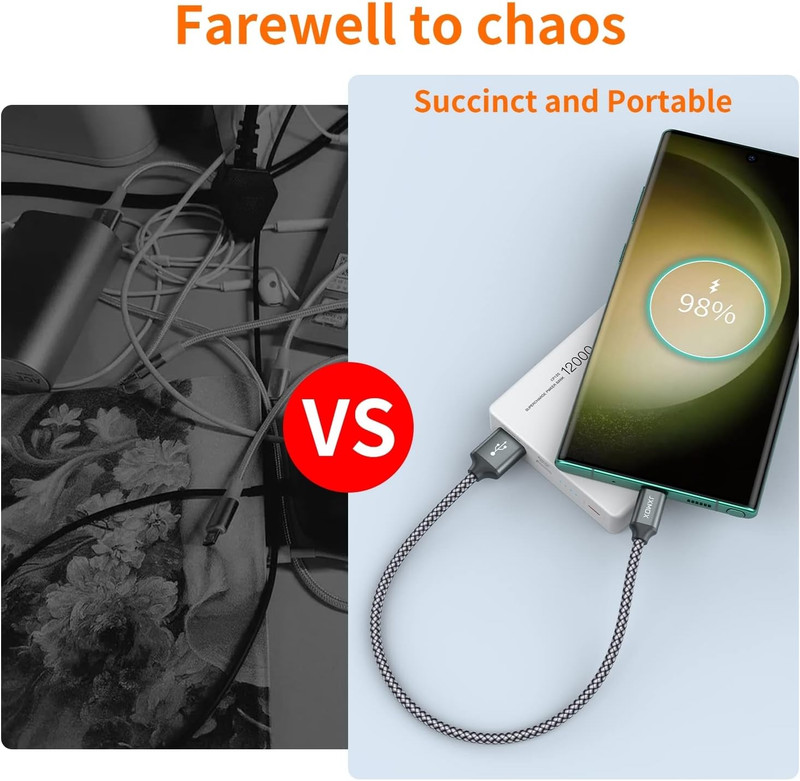 Short USB C Cable (1Ft 3-Pack), USB a to Type-C Charger Cord 3.1A Fast Charging gallery