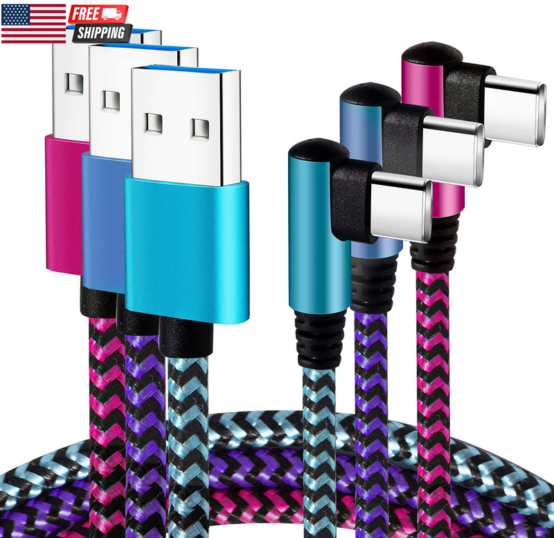 USB Type C Cable 2.1A Fast Charging: [90 Degree/6Ft/3Pack] Nylon USB C Cord Righ gallery