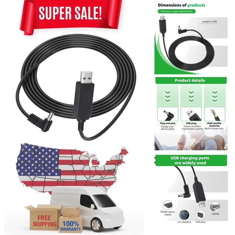 Universal 6.56Ft USB Charger Cable for Rugged Radios – High Efficiency Charging