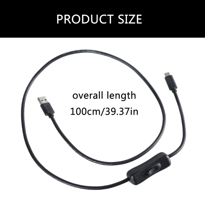 100cm USB A to Type C Extension Cable Data Cord Line with Power Switching Button gallery