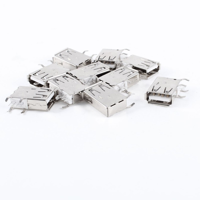 10pcs Shieled 90 Degree 4-Pin Side DIP USB2.0 A Female Port Jack Connector
