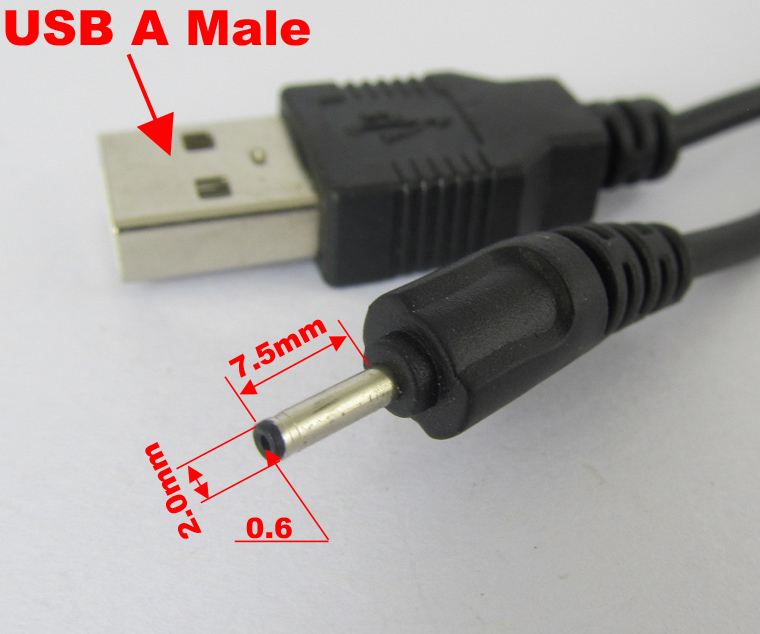 4pcs 70cm USB 2.0 A Male to 0.6 x 2.0mm Male Plug 5V DC Power Charger Cable