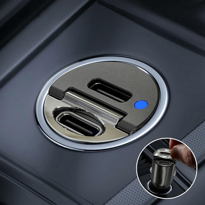 Mini Dual USB Type-C PD Car Phone Charger 30W Fast Charger Adapter Accessories