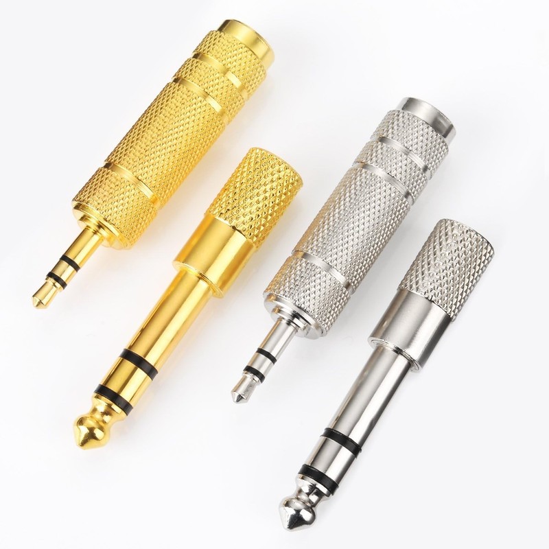 4-Pack Headphone Adapters: 6.35mm Male to 3.5mm Female - Gold & Silver gallery
