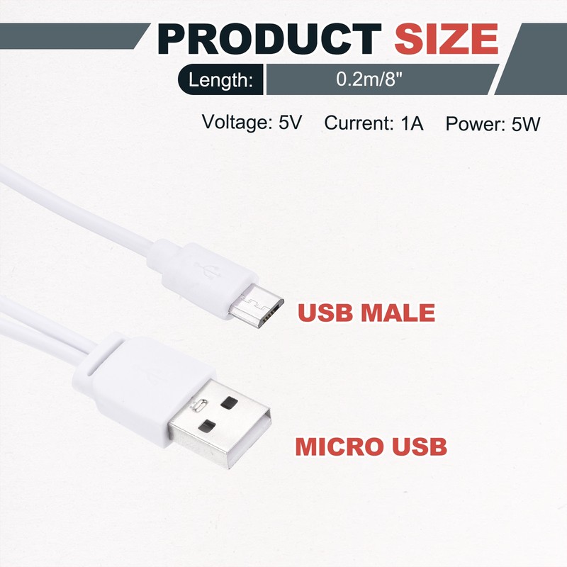 Multi Charging Cable, 2 in 1 USB A to Micro USB Splitter 8", White gallery