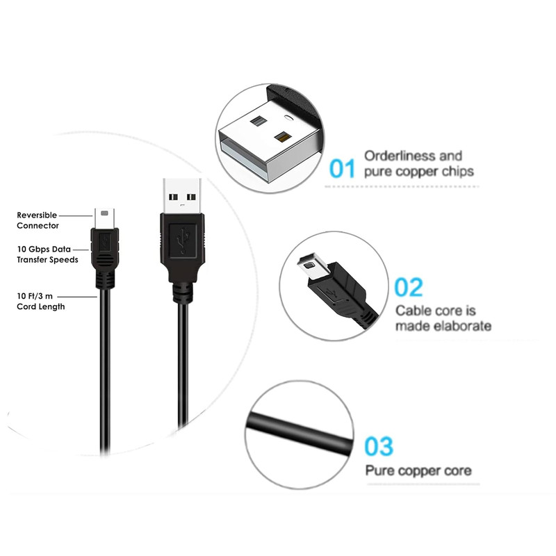 3FT Mini USB Data Sync Charger Charging Cable Cord SatNavs, Dash Cam Lot gallery