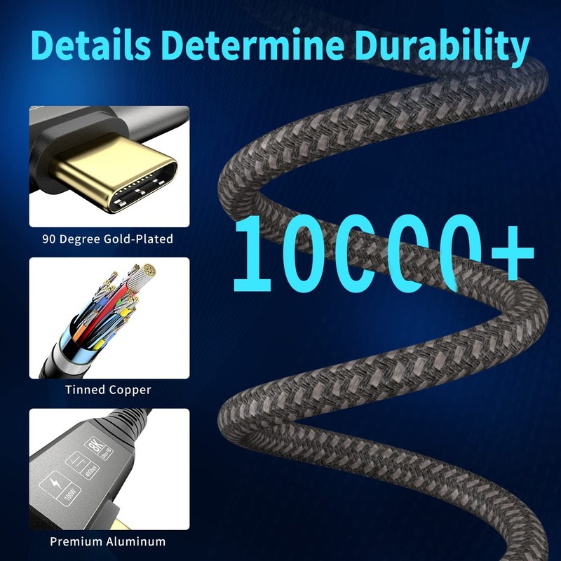 1M 90 Degree USB4 Cable, Thunderbolt 4, 240W, 40Gbps, 8K@60Hz, USB C to C gallery