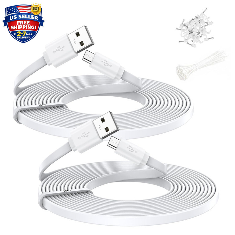 Micro USB Power Cable 20 FT (2Pack), Flat Micro USB Charging Power Cord, Charger